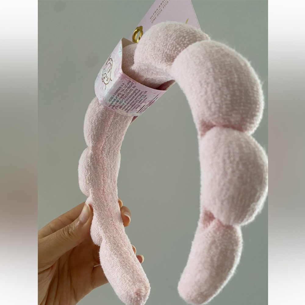 Jessica Simpson Pink plush Spa Bubble washing face Makeup Absorbent Headband NWT - Picture 3 of 6